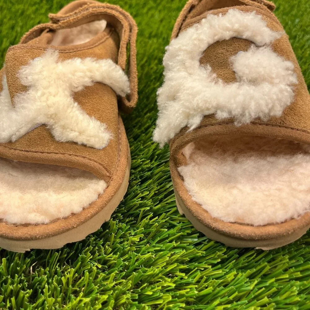 Ugg Fluff Yeah Slide Boys Size 11C Brown Walking Comfort‎ Shoes Winter Sandals